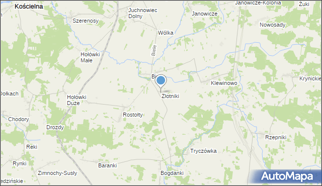 mapa Złotniki, Złotniki gmina Juchnowiec Kościelny na mapie Targeo